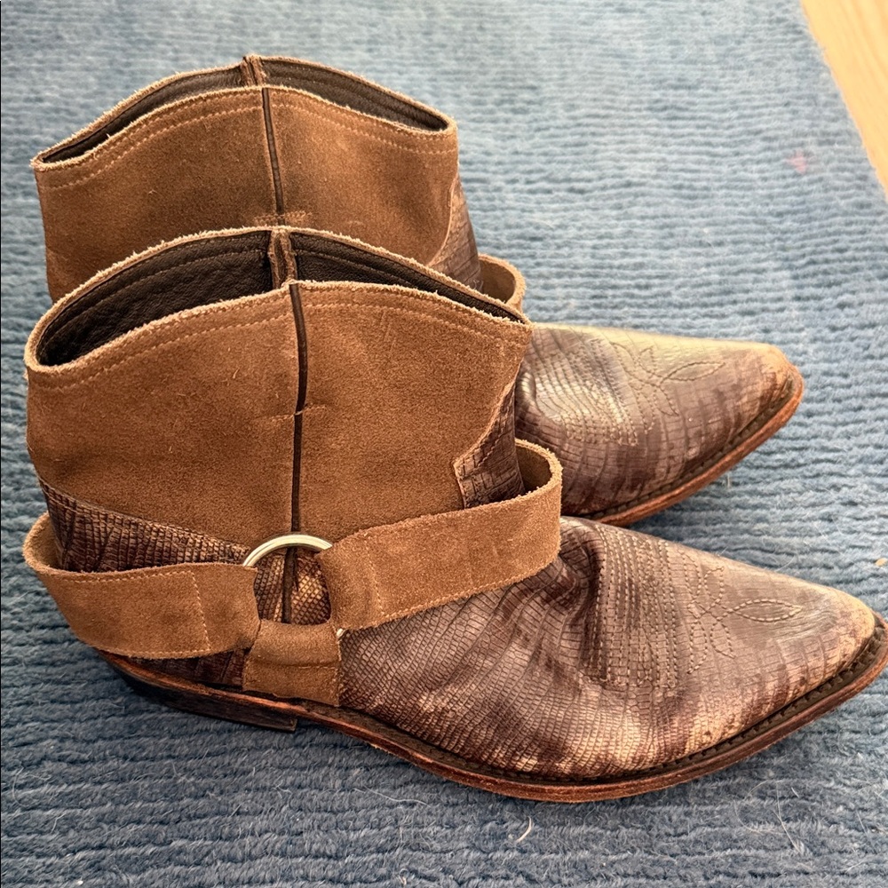 GOLDEN GOOSE Women's Brown Suede & Leather Ankle Boots - Western Style
